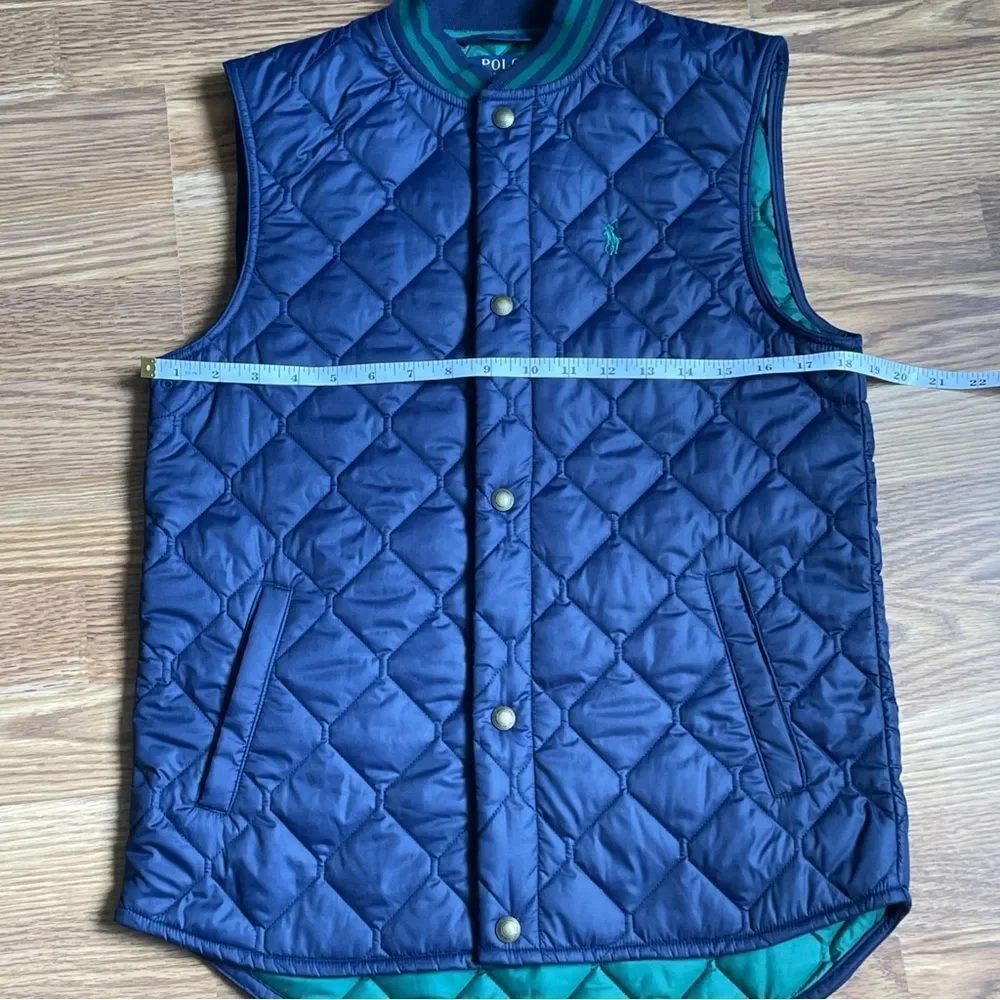Polo Ralph Lauren Boys L Navy Water Resistant Diamond Quilted Vest Navy Blue
